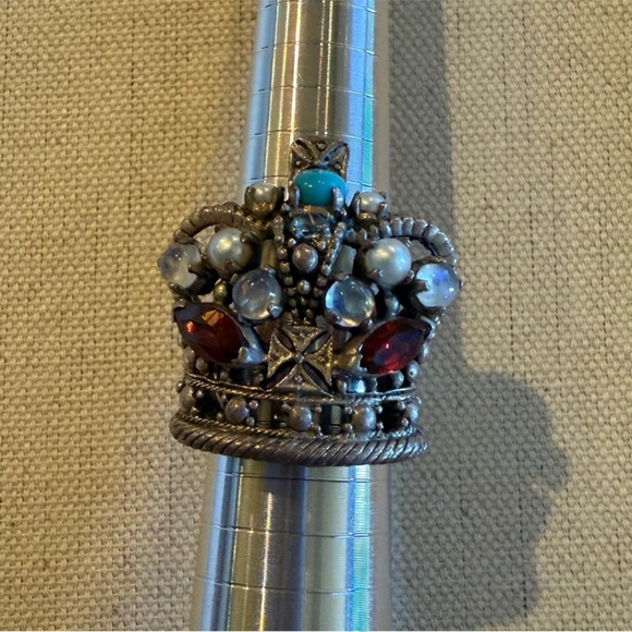 Vintage Nicky Butler 925 Sterling Silver Multi Gemstone Crown Ring Size 9 - Picture 2 of 8